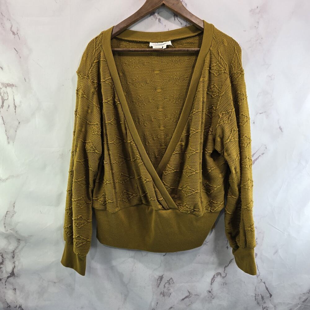 By Anthropologie Shirt Womens 1X Mustard Gold Knit Long Sleeve Crop Textured